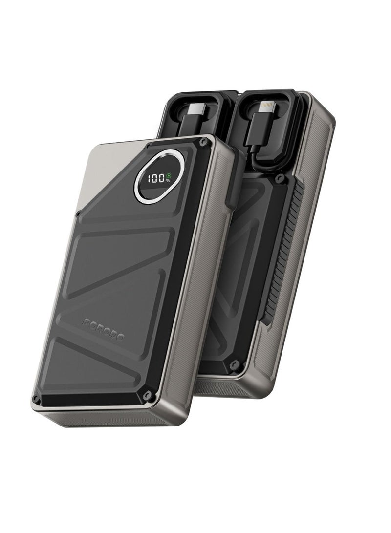porodo Power Bank 20000mAh with Built-In USB-C & Lightning Cables, 22.5W PD & QC Fast Charging, USB-A & Type-C Ports, Multi-Device Charging, Portable Battery Pack for iPhone, Tablets, Android - Image 1
